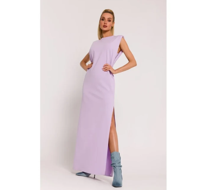 M790 Maxi šaty s ramennými vypchávkami - fialové M790 Maxi šaty s ramennými vypchávkami - fialové