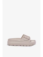 Dámske penové papuče s platformou a prackou - béžové