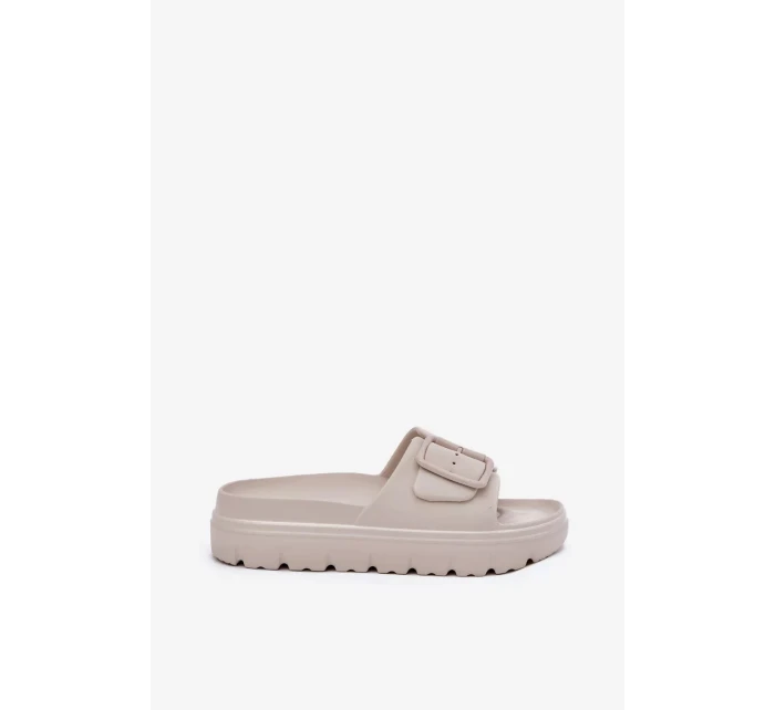 Dámske penové papuče s platformou a prackou - béžové