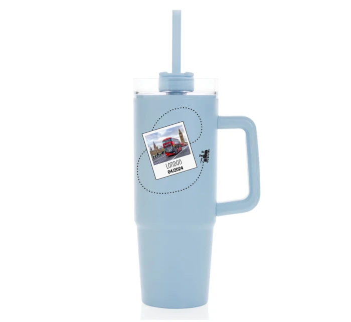 Vlastní text na cestovatelskou termosku s průhledným víčkem