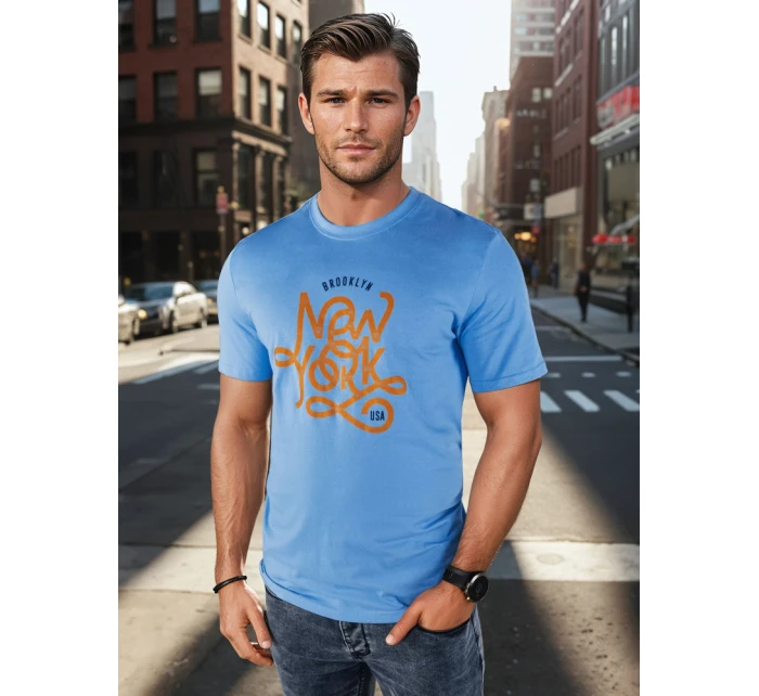 Pánske modré tričko s potlačou FashionStreet RX5370