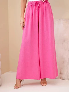 Dámské široké bavlněné kalhoty s gumou v pase růžové