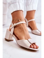 Skórzane Sandały Na Obcasie Beżowe Lorisa