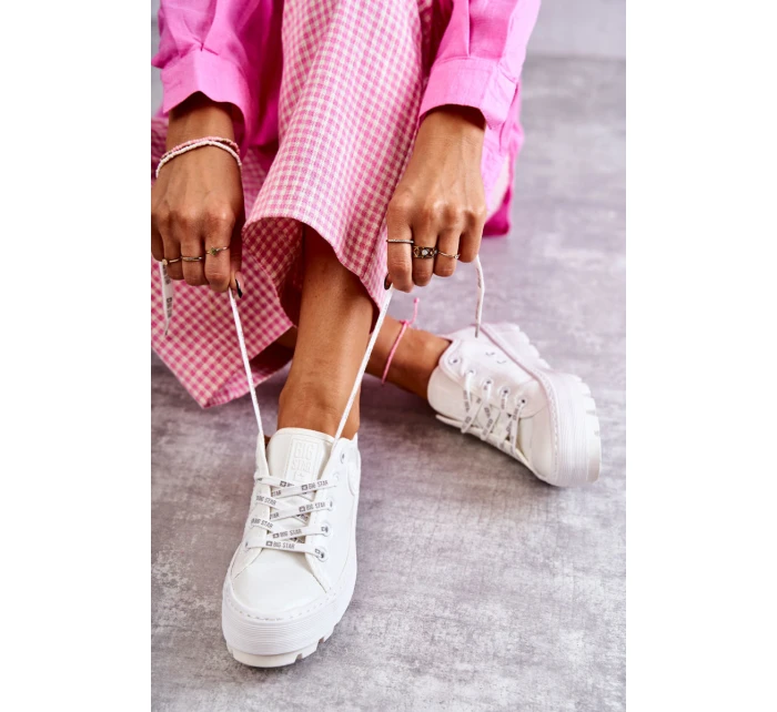 Modne Lakierowane Trampki Big Star KK274045 Białe Modne Lakierowane Trampki Big Star KK274045 Białe