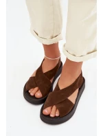 Dámské sandály model 22027717 z přírodního semiše hnědé - Zazoo