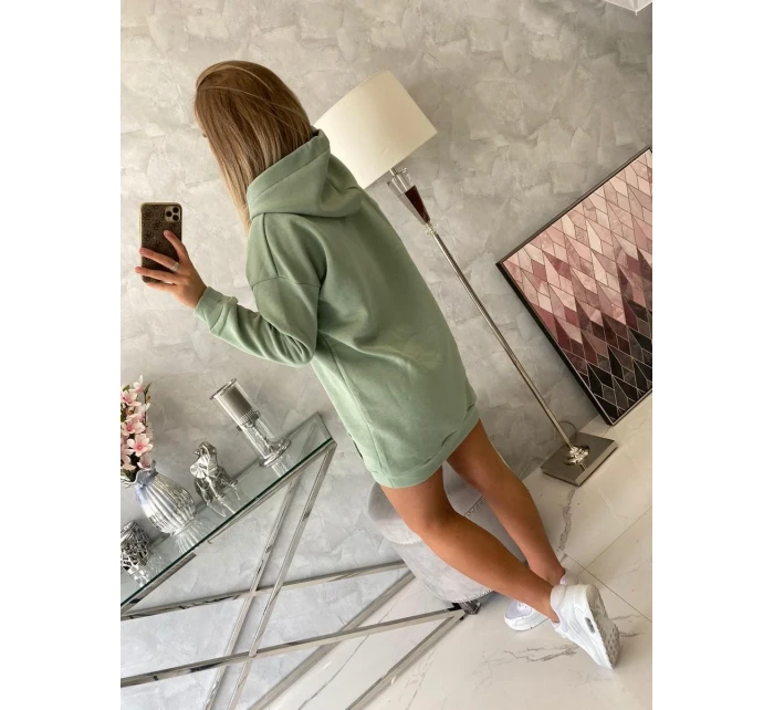 Mikina s kapucňou a nášivkami tmavo mätová