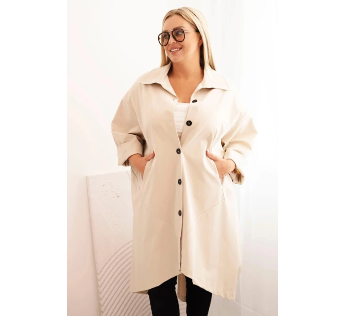 Dámska bunda Punto Plus Size s bavlnou a gombíkmi béžová