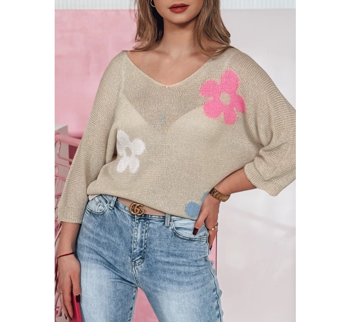 Dámský prolamovaný svetr beige Dstreet model 21976226 - FashionStreet Dámský prolamovaný svetr beige Dstreet model 21976226 - FashionStreet