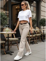 Spodnie damskie jeansowe z wysokim stanem beżowe model 22173047 - FashionStreet