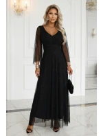 Dlouhé lehké třpytivé šaty s výstřihem a rukávy černé model 21802210 - numoco basic Dlouhé lehké třpytivé šaty s výstřihem a rukávy černé model 21802210 - numoco basic