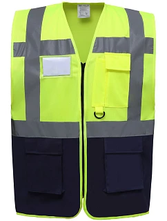 Yoko HVW 801 Hi-Vis multifunkčná vesta 79.W801 hi vis žltá/námornícka modrá