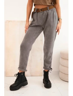 Dámske tmavosivé nohavice so šnúrou a opaskom