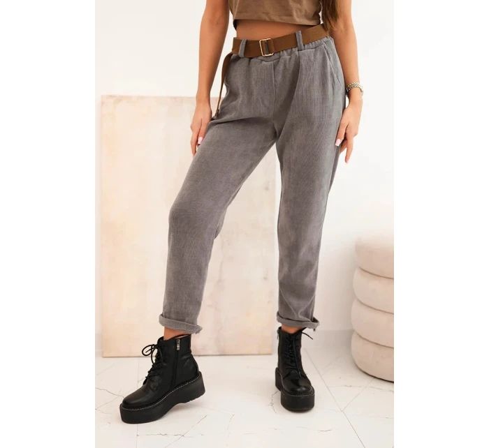 Dámske tmavosivé nohavice so šnúrou a opaskom