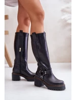 Skórzane Kozaki Damskie Przed Kolano Lewski 3432 Czarne