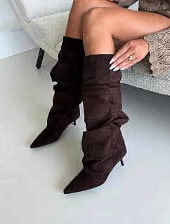 Zmačkané čižmy Kitten Heel Slip-on zo semišu, hnedé, Lowen