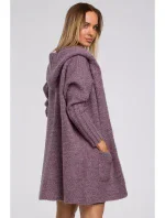 M556 Pletený sveter s kapucňou - vresová farba