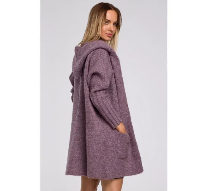 M556 Pletený sveter s kapucňou - vresová farba