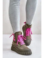 Dámske členkové topánky na platforme s ozdobným čipkovaným leopardím vzorom zelené Edidda Dámske členkové topánky na platforme s ozdobným čipkovaným leopardím vzorom zelené Edidda