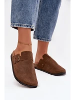 Dámske papuče a topánky na platforme s prackou - hnedé Selio