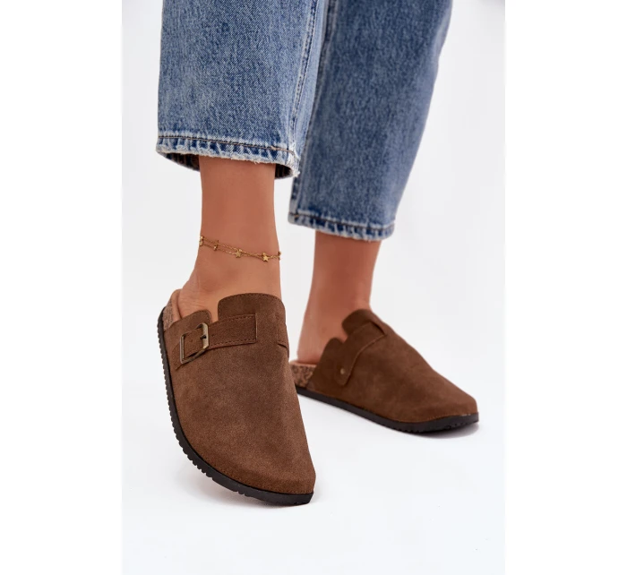 Dámske papuče a topánky na platforme s prackou - hnedé Selio