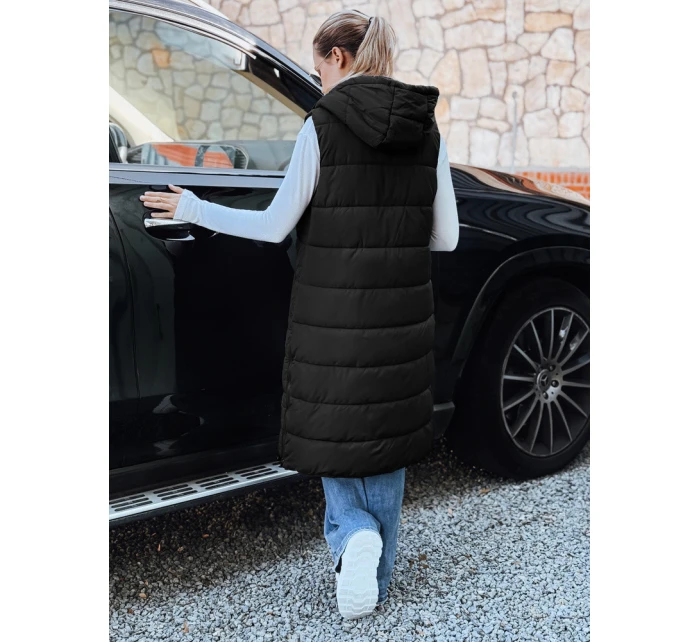 Dámska dlhá prešívaná vesta čierna FashionStreet TY5267 Dámska dlhá prešívaná vesta čierna FashionStreet TY5267