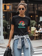 Dámske tričko s potlačou Mamasaurus na Deň matiek čierne FashionStreet NX5027RY