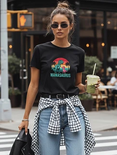 Dámske tričko s potlačou Mamasaurus na Deň matiek čierne FashionStreet NX5027RY