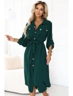 model 21402432 Midi košilka se zlatými knoflíky a vázáním zelená - numoco basic model 21402432 Midi košilka se zlatými knoflíky a vázáním zelená - numoco basic
