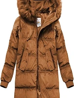 Dámska zimná manšestrová bunda s kapucňou karamelová (7763)
