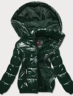 Lesklá zelená dámska bunda so sťahovacím lemom (LD7250BIG)