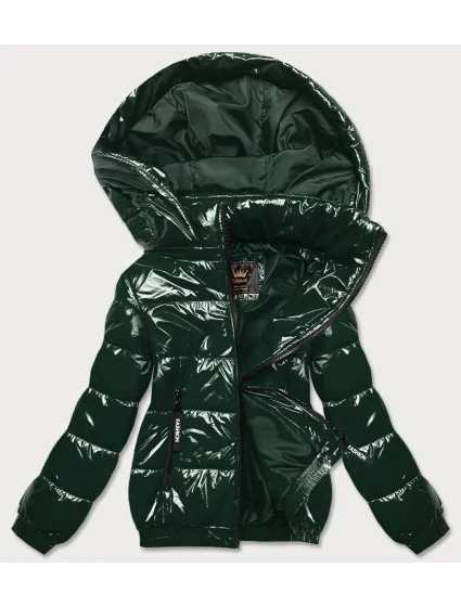 Lesklá zelená dámska bunda so sťahovacím lemom (LD7250BIG) Lesklá zelená dámska bunda so sťahovacím lemom (LD7250BIG)