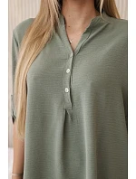 Blúzka s predĺženým zadným dielom svetlej khaki farby