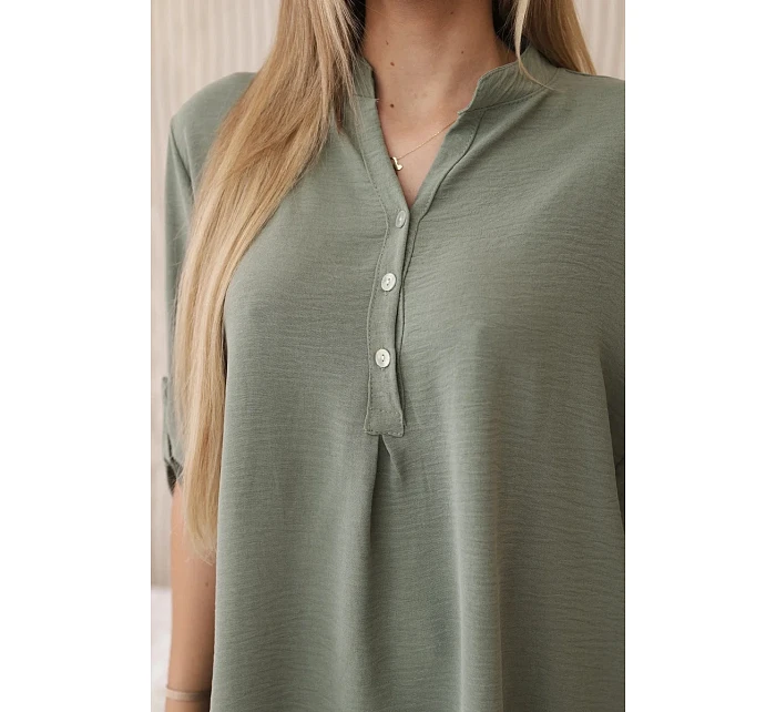 Blúzka s predĺženým zadným dielom svetlej khaki farby