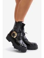 Kožené boty se zlatou sponou černé model 21672986 - Zazoo