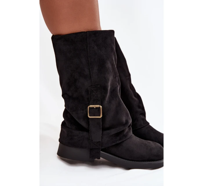 Dámské kozačky s  lemem do  s přezkou Černé model 21715266 - Boto