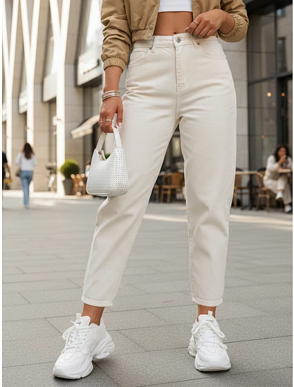 Dámske džínsy UY2860 cream - FashionStreet