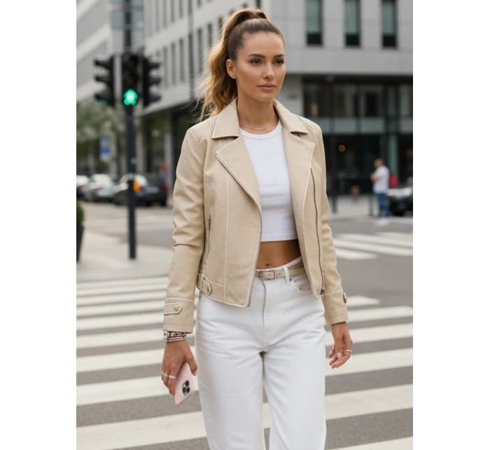 Dámska kožená bunda DARKGLORY beige FashionStreet TY5567
