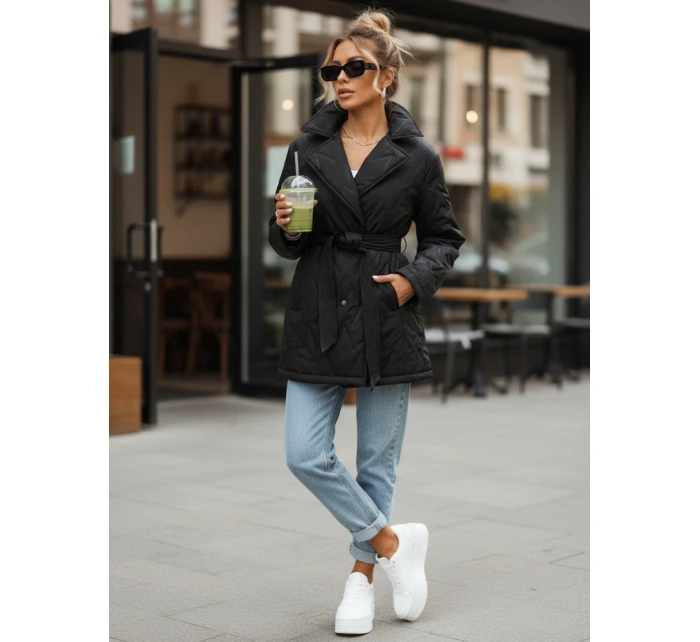 Kurtka damska przejściowa z paskiem czarna model 22011517 - FashionStreet