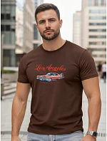 Pánske bavlnené tričko s nápisom Los Angeles brown NX0055R