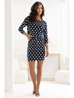 13-167 Športové šaty s viazaním a vreckami - tmavomodré s bielymi bodkami