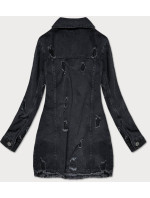 Voľná čierna dámska bunda s pretrhnutiami (LS9033)