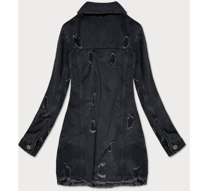 Voľná čierna dámska bunda s pretrhnutiami (LS9033)