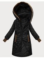 Černá dámská prošívaná bunda s ozdobnými vsadkami model 21308846 - HONEY WINTER Černá dámská prošívaná bunda s ozdobnými vsadkami model 21308846 - HONEY WINTER