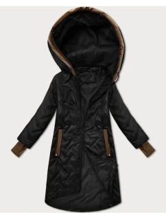 Dámska čierna prešívaná bunda s ozdobnými vložkami (T2-2291#-1)