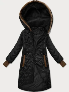 Dámska čierna prešívaná bunda s ozdobnými vložkami (T2-2291#-1)