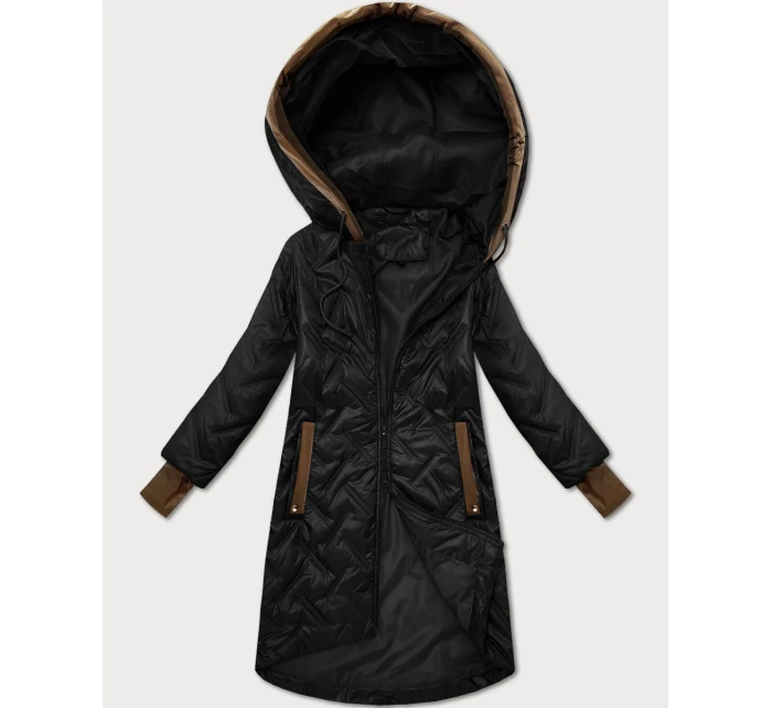 Černá dámská prošívaná bunda s ozdobnými vsadkami model 21308846 - HONEY WINTER