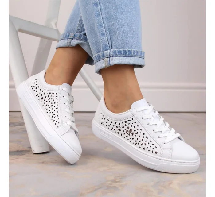 Pohodlné kožené topánky Rieker W RKR641 white