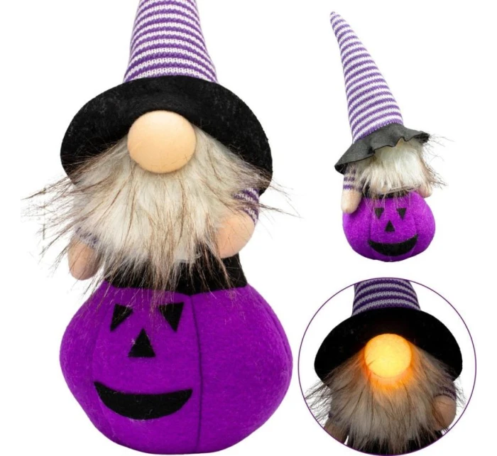 DEKORATÍVNA FIGÚRKA TEKVICA 25CM LED HALLOWEEN FIALOVÁ