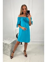Šaty svázané na rukávech tyrkys