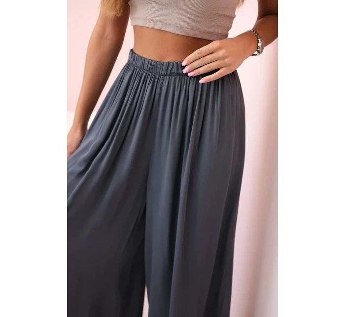 Dámske široké viskózové nohavice s elastickým pásom graphite Dámske široké viskózové nohavice s elastickým pásom graphite